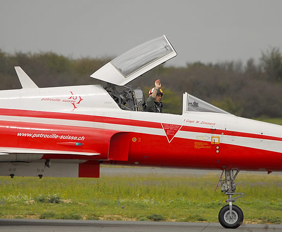Patrouille Suisse F-5E Tiger II demonstration team on the taxi way Patrouille Suisse F-5E Tiger II demonstration team on the taxi way